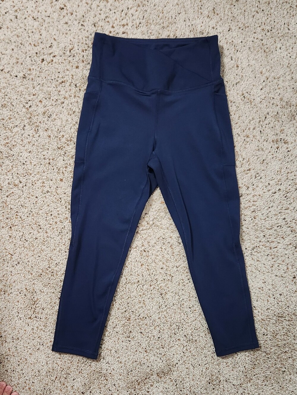 Navy High Waisted Workout Capri Leggings Pockets S